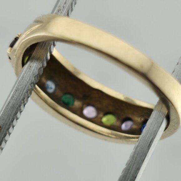 10k Yellow Gold Ring 9 Stones Rainbow Mothers Grandmother Mom Size 6 HOF Vintage - Picture 15 of 15